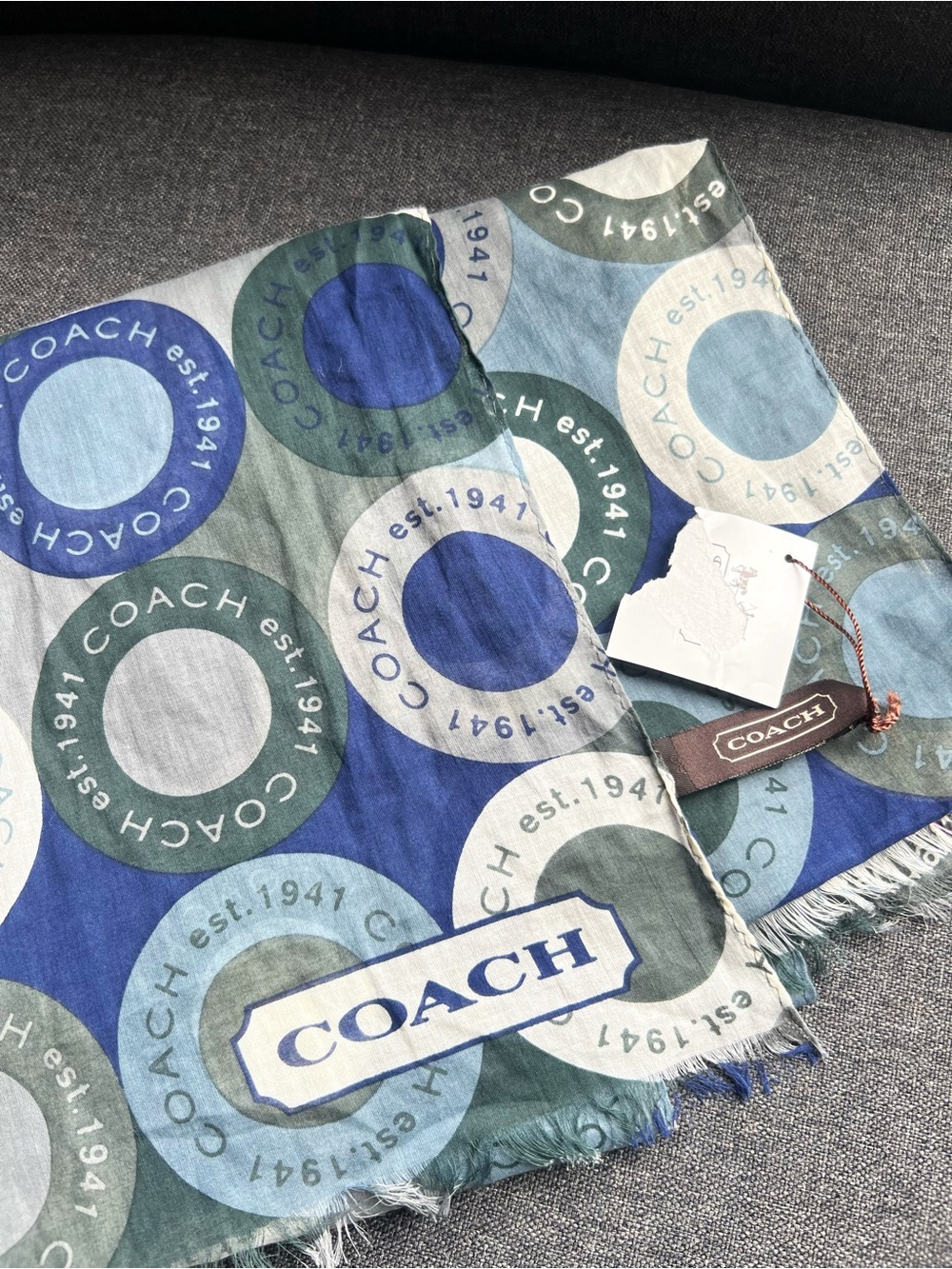 Coach New with tags Blue, Green & Cream Logo Circle Scarf